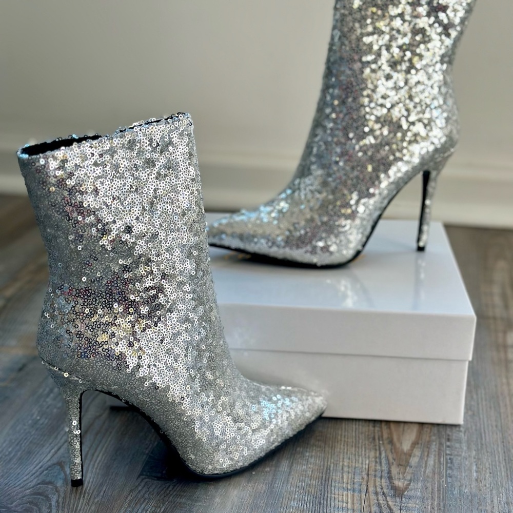 Women’s Sequins Stiletto Pointed Ankle Boots New in Box US 8 - Picture 7 of 14